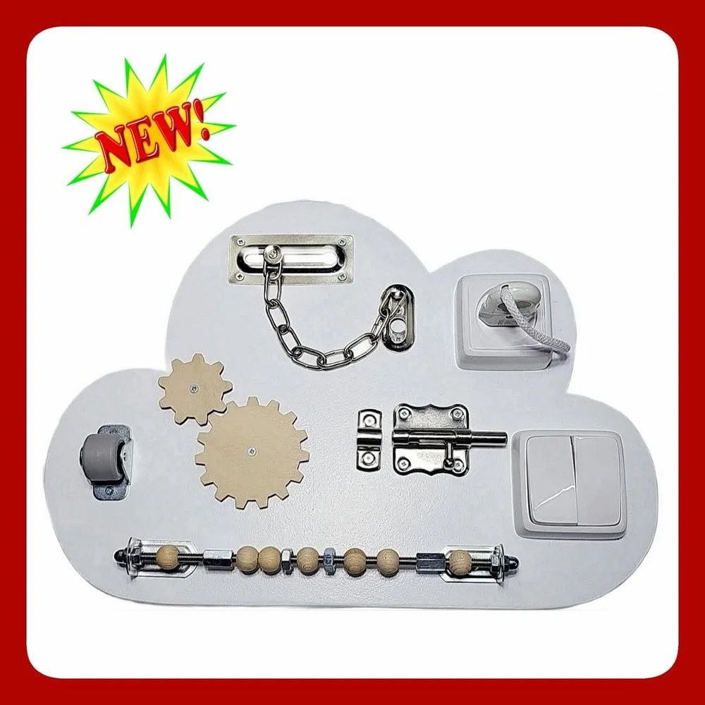 Cloud Wooden Sensory Busy Board Montessori Toddler Activity Latches Gears New